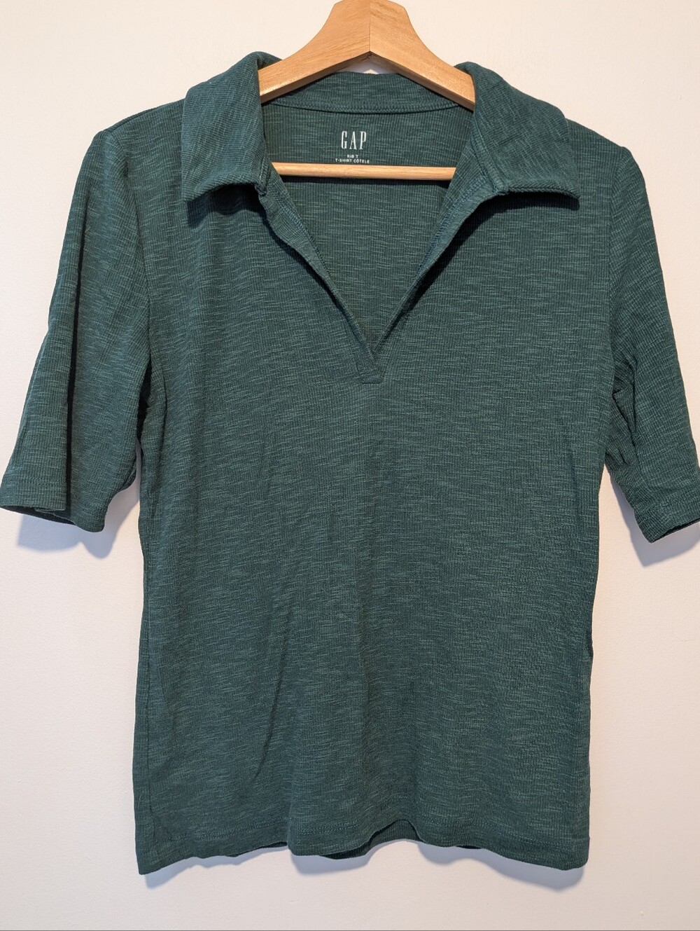 GAP Ribbed Polo T-Shirt Teal Green Short Sleeve Collared Top Size M